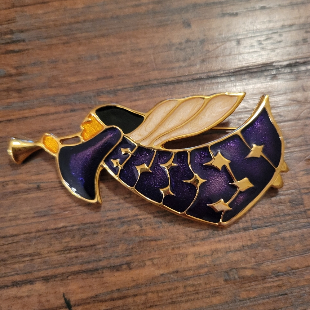 Vintage Purple Enamaled Angel Brooch